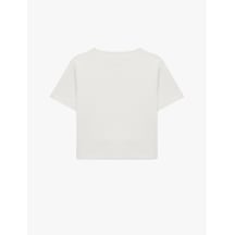 Koton Baskılı Kısa Kollu Bisiklet Yaka Pamuklu Crop Tişört Ekru 6skg10473ak