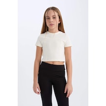 DeFacto Kız Çocuk Slim Fit Dar Kesim Bisiklet Yaka Kısa Kollu Tişört D9789A825SMER99 Ekru
