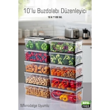 10 Lu Buzdolabı Düzenleyici Saklama Kabı Seti 1100 Ml Mikrodalga Uyumlu Bpa Difriz Düzenleyici Antrasit Kapak