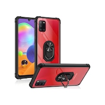 Galaxy A31 Kılıf Kenarları Renkli Antişok Şeffaf Yüzüklü