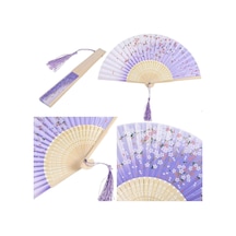 Beluga Yelpaze Bambu Vintage Lila Bahar Dalı Desenli Şık Püsküllü Japon Yelpaze 0303