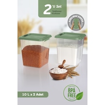 2'li Mega Organizer Box 10l - Un Bakliyat Erzak Saklama Kabı Kilit Kapaklı Deterjan Düzenleyici Kutu Yeşil