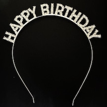 Gümüş Kristal Taşlı Happy Birthday Doğum Günü Tacı İthal Ürün 17x16 Cm Çocuk