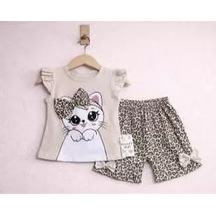Veraura Lifestyle 9/24 Ay Leopar Kedi Baskılı Bebek Takımı KREM