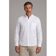 Bisse Beyaz Regular Fit Keten Paşa Yaka Gömlek Gmktn3ps224003 D01
