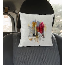 Bk Gift Kişiye Özel İsimli Newyork Tasarımlı Kare Araç Koltuk Yastığı-1 Sarı