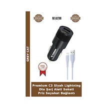 Premium C3 Siyah Lightning Oto Şarj Aleti Soketi Priz Seyahat Bağlantı