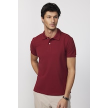 Tudors Erkek Slim Fit Dar Kesim Pamuklu Yumuşak Dokulu Serin Tutan Kumaş Düz Pike Bordo Polo Yaka Tişört-30770-Bordo