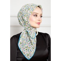 Sevitli Çiçek Desen Pamuklu Eşarp-yeşil-4417
