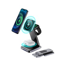 Dh11 3'ü 1 Arada Katlanabilir Şarj Standı Telefon İzle Kulaklık Çinko Alaşım Manyetik Kablosuz Şarj Cihazı Siyah