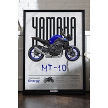 Mt-10 Sp Siyah Ahşap Çerçeveli Poster, Dekoratif Motosiklet Duvar Tablosu