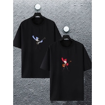 Unisex Kadın Erkek Mordecai Margaret Baskılı Sevgili Çift Kombini Tasarım Oversize Tshirt 2'li Siyah Mck2178 Siyah