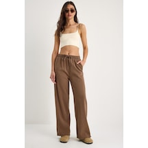 Kadın Beli Lastikli Paça Detaylı Palazzo Kalıp Pamuk Gabardin Yazlık Pantolon 60283323 - Kahve
