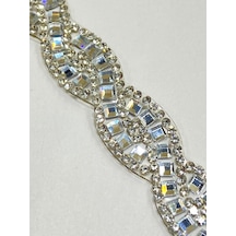 Ütü İle Yapışan Kristal Taşlı Örgü Model Şerit / 1 Metre / H21 - Gümüş