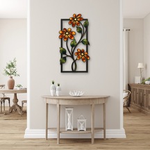 Bakır Çiçekli Çerçeve - Metal Tablo - Dec0181 34 X 65 Cm Çok Renkli