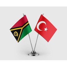 Vanuatu Ve Türk Bayrağı İkili Saten Masa Bayrağı Takımı Diğer