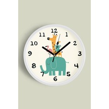 Sevimli Hayvanlar Modern Tasarım Çocuk Odası Duvar Saati - 30cm - Önü Camlı Beyaz Kasa-jh0856 Beyaz