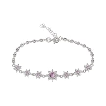 Pembe Zirkon Taşlı Çiçek Model 925 Ayar Gümüş Kadın Bileklik Gümüş
