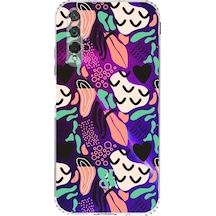 Huawei Nova 5t Uyumlu Kamera Korumalı Kapak Memphis Desen Tasarımlı Şeffaf Kılıf Şeffaf