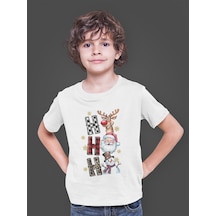 Bumeta Yılbaşı Hoodie Ho Ho Ho Noel Geyik Santa Kardan Adam Baskılı Çocuk Tişört T-shirt Beyaz