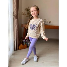 Kız Çocuk Puskullu Kalp Detayli Eşofman Takimi. Mor