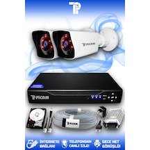 Picam 2 Kameralı Kare 2 Dış Kamera Set 250 GB HDD Full HD Gece Görüşlü Güvenlik Kamerası Sistemi