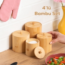 Porsima 4361 Bambu Çok Amaçlı Saklama Kabı Organizer 4lü Baharat Seti Bambu