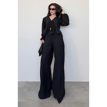 Madmext Siyah Önü Bağlamalı Bluz Pantolon Takımı Mg2343 Siyah