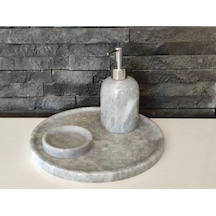 Gri Mermer 3'lü Banyo Seti Beyaz