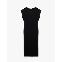 Koton Bürümcük Kumaş Slim Fit Kolsuz Midi Boy V Yaka Bodycon Elbise Siyah 5sak80329ek Siyah