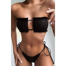 Fırfırlı Brazilian Bikini - Siyah Siyah
