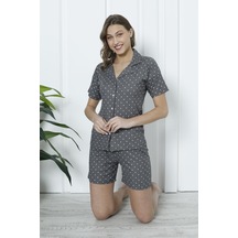 Wordex Mirano 1201 Pegasus Kumaş Düğmeli Şortlu Likralı Kadın Pijama Takımı Füme