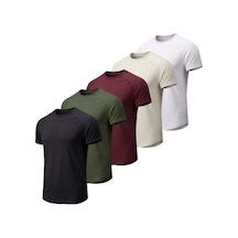 Genius Store 5'li Paket Erkek Spor Tişört Pamuklu Esnek Günlük Kullanıma Uygun Premium Rahat Kalıpt-shirt Siyah-haki-bordo-taş-beyaz