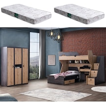 Ranza, Doğa Ranza Karyola Masa 3 Kapaklı Dolap 2 Adet Comfort Yatak 90 X 190 CM