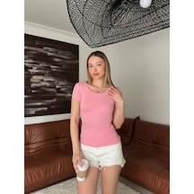 Esiilamoda Kadın Pembe Bisiklet Yaka Bluz