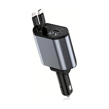Oldfriend Gri 4'ü 1 Arada Araç Şarj Cihazı 80cm Usb Type-c Hızlı Şarj 180 Dönebilir