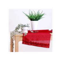 Simli Keten Runner Kırmızı Fırfırlı 45x150 Çok Renkli