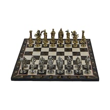 Ayrex Büyük Boy Metal İngiliz Satranç Takımı Parlak Ve Katlanır Ceviz Desenli Mdf Satranç Tahtası 43x43 Cm.