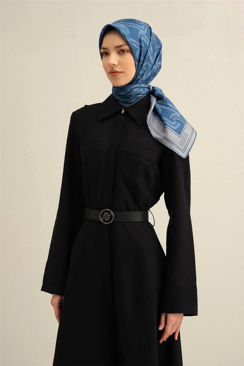 Armine Klasik Desenli Saf İpek Sura Eşarp 9343d 03 Mavi