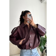 Meecy Kadın Apolet Detaylı Yeni Sezon Bomber Deri Ceket Bordo Bordo