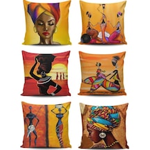 Kırlent Dünyası Afrikalı Kızlar Temalı 6 Lü Kombin Kırlent Kılıfı