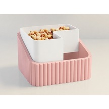 3d Baskı Fıstık Kasesi - Çift Hazneli Kabuk Ayırıcı Sunum Kasesi - Pembe Beyaz