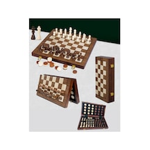 2 Adet Ahşap Mıknatıslı Hazneli Satranç Ve Dama Seti Ahşap Tahta, 40x40 Cm, Satranç Chess Dama Checkers