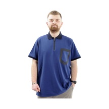 Mode Xl Büyük Beden Erkek T-shirt Fermuarlı Polo Yaka Cepli U24325 İndigo İndigo