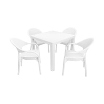 Depootoptan Mandella Elit Rattan 90 x 90 CM Eylül Koltuk Masa Takımı Beyaz