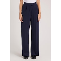 Tudors Kadın Regular Fit Klasik Kesim Cırt Kapamalı Geniş Paça Lacivert Pantolon-39577 Lacivert