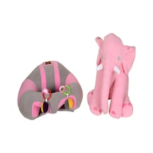 Çıngıraklı Gri-pembe Bebek Destek Oturma Minderi Ve Pembe Uyku Fili