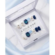 Louésse Blue Butterfly Chic Takma Tırnak 12 Li Lacivert Beyaz Taşlı Kelebek Nail