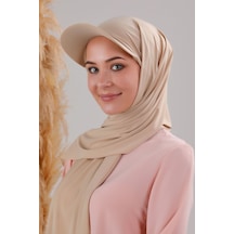 Melodi Scarf Kadın Tesettür Şapkalı Pratik Boneli Hazır Şal Krem Krem