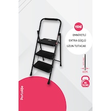 Portalife 3 Basamaklı Uzun Tutacaklı Şık Siyah Çelik Merdiven 3 Basamak